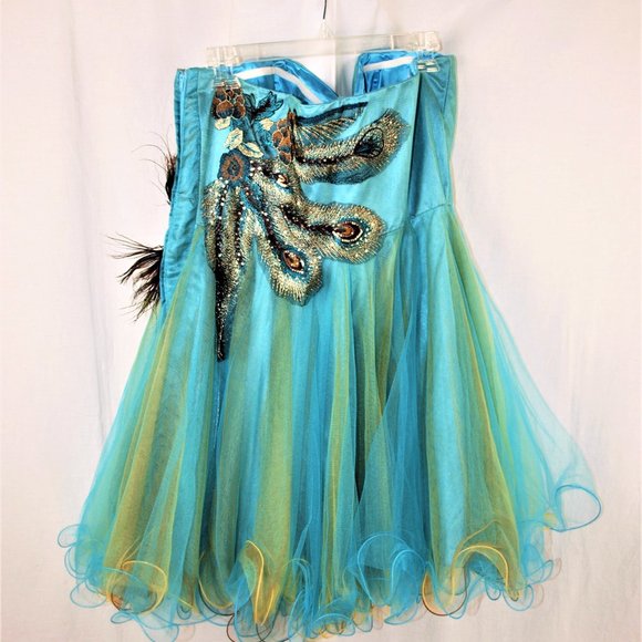 Nina Canacci Women's Embroidered Metallic Peacock Dress, Size 10 - Picture 2 of 4